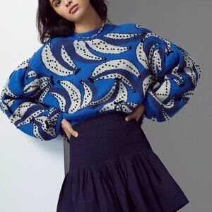 Farm Rio Blue Banana Beaded Sweater XS